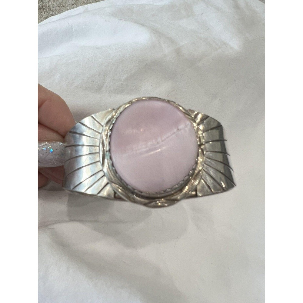 Native American Sterling Silver Navajo Handmade Pink Muscle Rose Cuff Bracelet